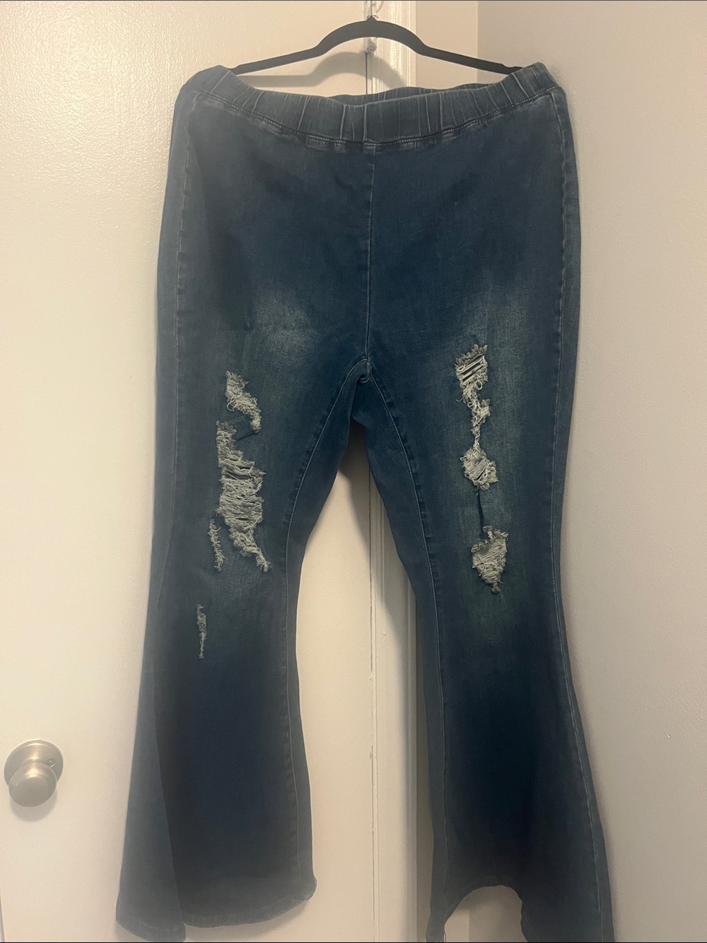 Ashley Stewart Dark Blue Distressed Flare Jeans